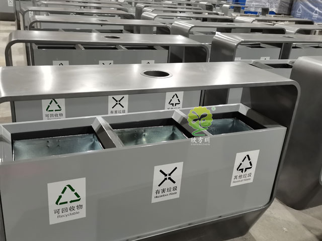 戶外鋼制分類(lèi)垃圾箱-戶外烤漆金屬垃圾箱